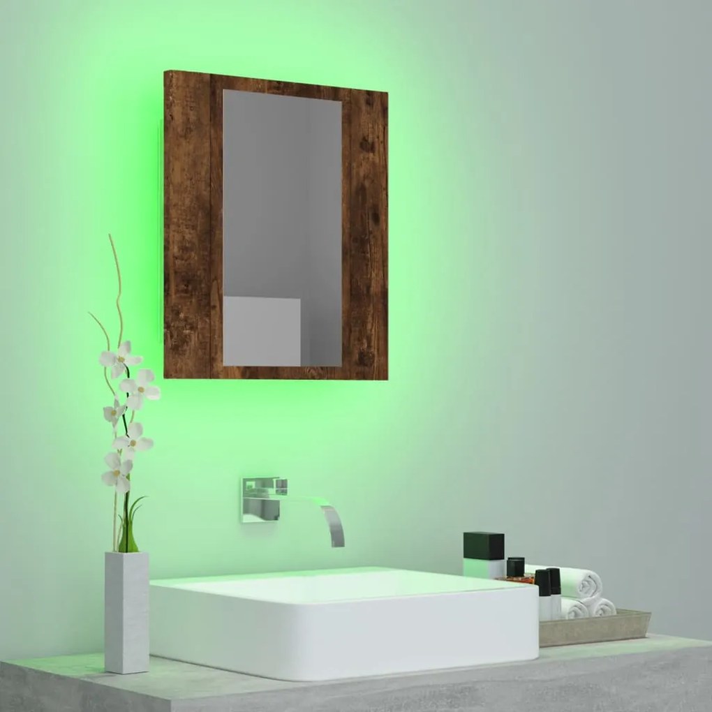 Mobile bagno specchio led rovere fumo 40x12x45cm multistrato