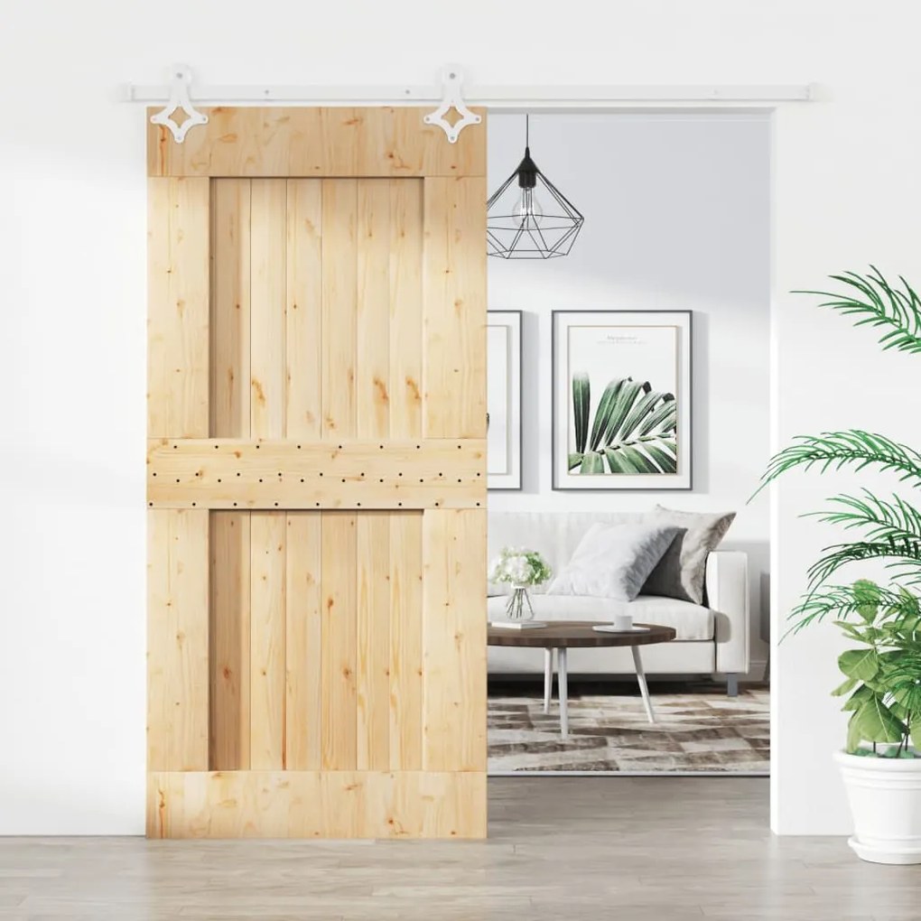 Porta Scorrevole Con Set Hardware 95x210 Cm Legno Massello Pino /