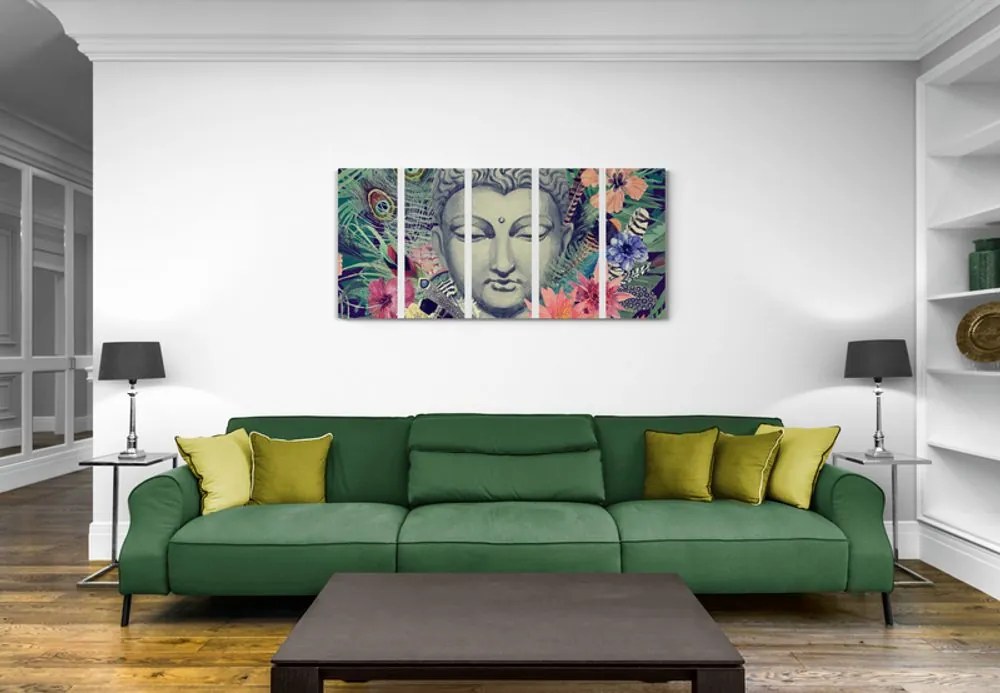 Quadri 5 pezzi – Buddha su sfondo esotico