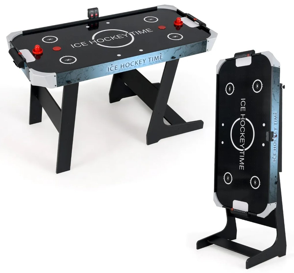 Costway Tavolo da air hockey con potente motore da 12V e 2 spingitori e 2 dischi, Tavolo da gioco arcade pieghevole per casa Nero