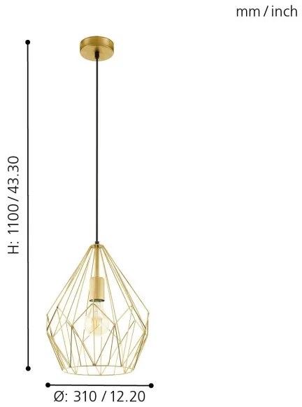 Eglo 49933 - Lampada a sospensione CARLTON 1xE27/60W/230V