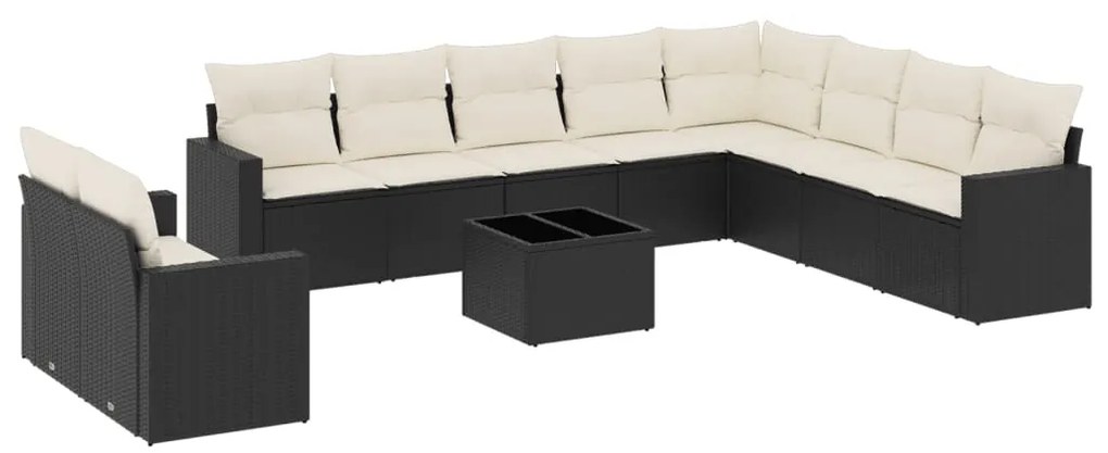 Set divani da giardino 11 pz con cuscini in polyrattan nero