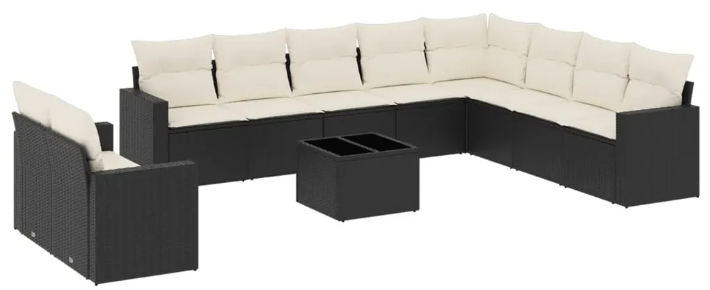 Set divani da giardino 11 pz con cuscini in polyrattan nero