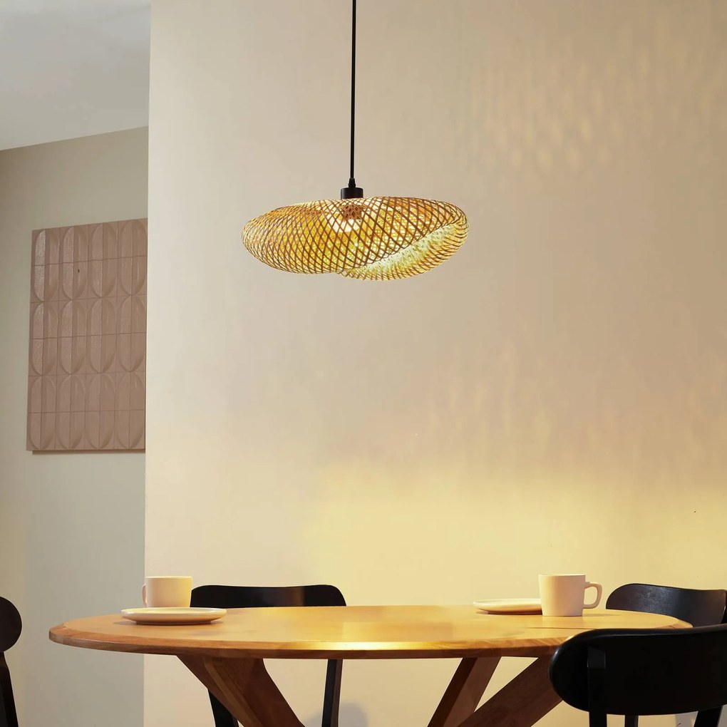 Lindby lampada a sospensione Eleane, bambù, naturale, lunghezza 50 cm, E27