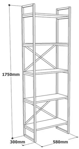 Libreria Industrial 5 Ripiani In Ferro E Legno 58x30x175H Voyage