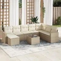 Set Divano da Giardino 9 pz con Cuscini Beige in Polyrattan 3219358