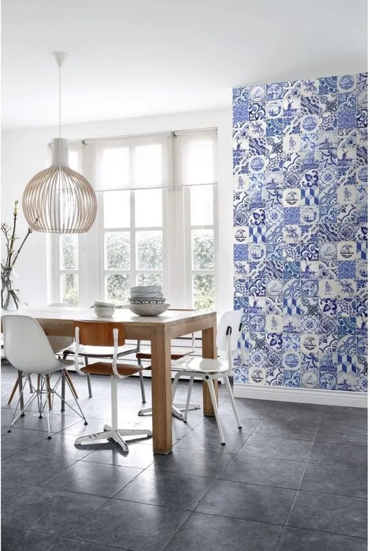 Carta da parati Tessere Piccole blu, 46.5 cm x 8.37 m