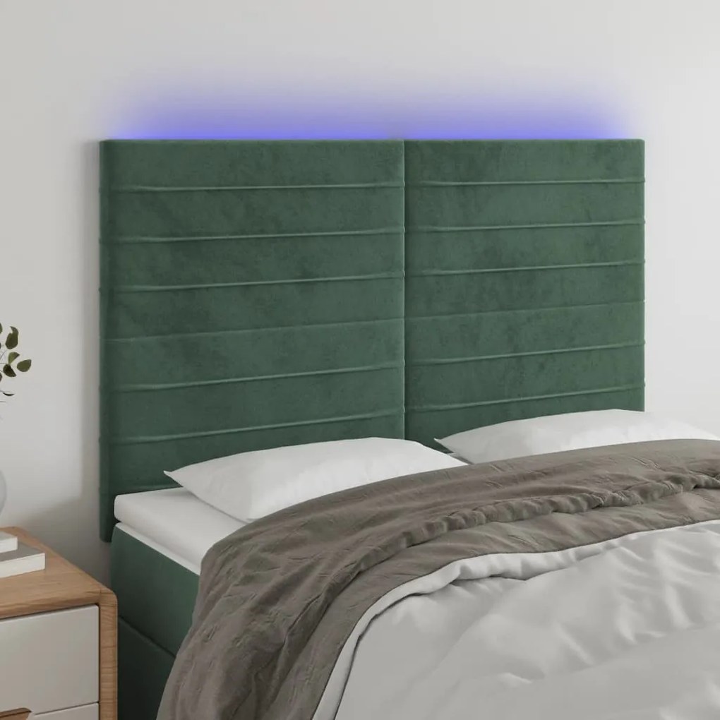 Testiera A Led Verde Scuro 144x5x118/128cm İn Velluto /