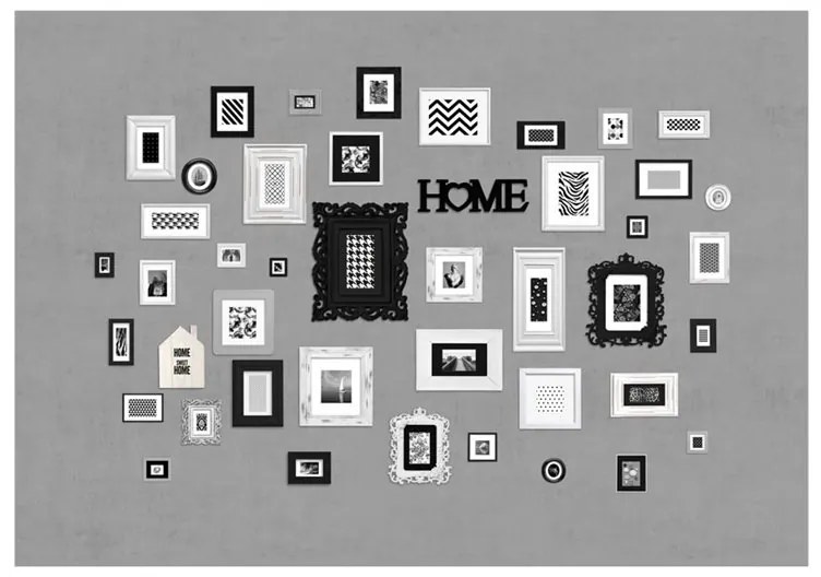 Fotomurale  Wall full of frames  Colore bianco e nero, Dimensioni e Misure 150x105