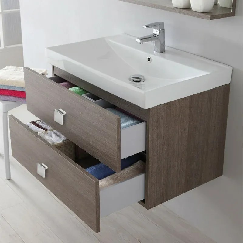 Mobile Bagno Sospeso 2 Cassettoni chiusura Rallenty Rovere Scuro 75x51 cm