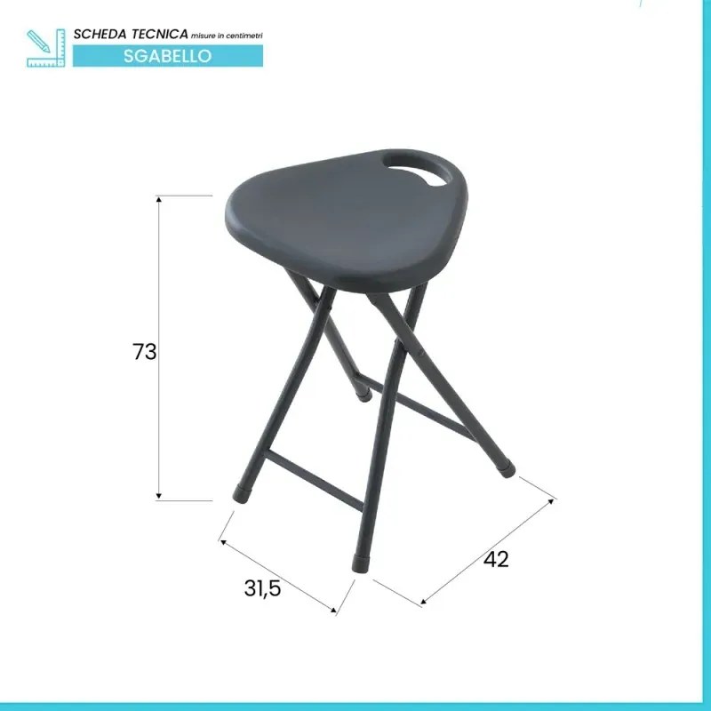 Sgabello pieghevole salvaspazio con seduta in abs e gambe in acciaio grigio