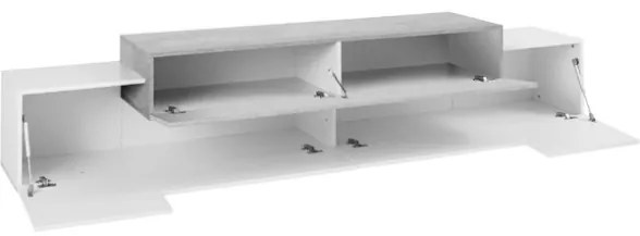 Mobile Porta TV 240 Cm Con 3 Ante A Ribalta Bianco Lucido E Legno Pero Corona