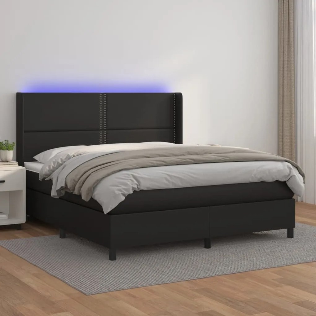 Giroletto A Molle Con Materasso E Led Nero 160x200cm Similpelle /