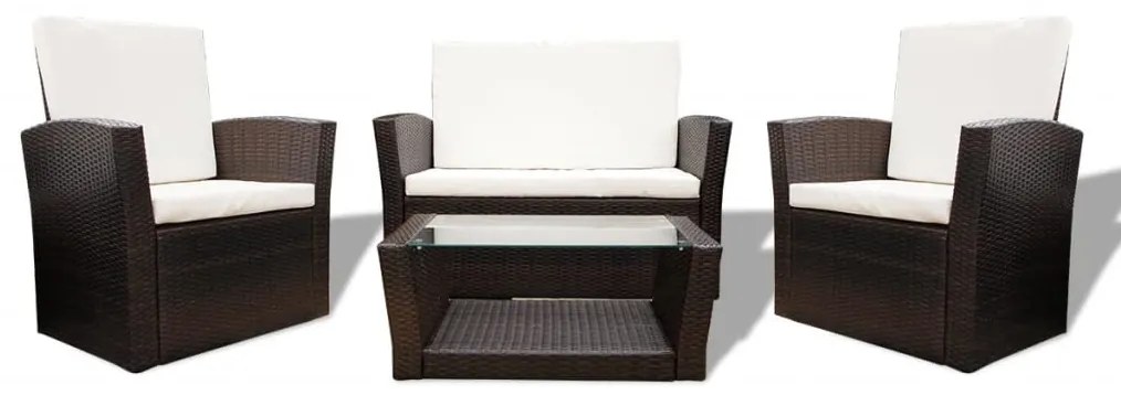 Set Divani da Giardino 4 pz con Cuscini in Polyrattan Marrone