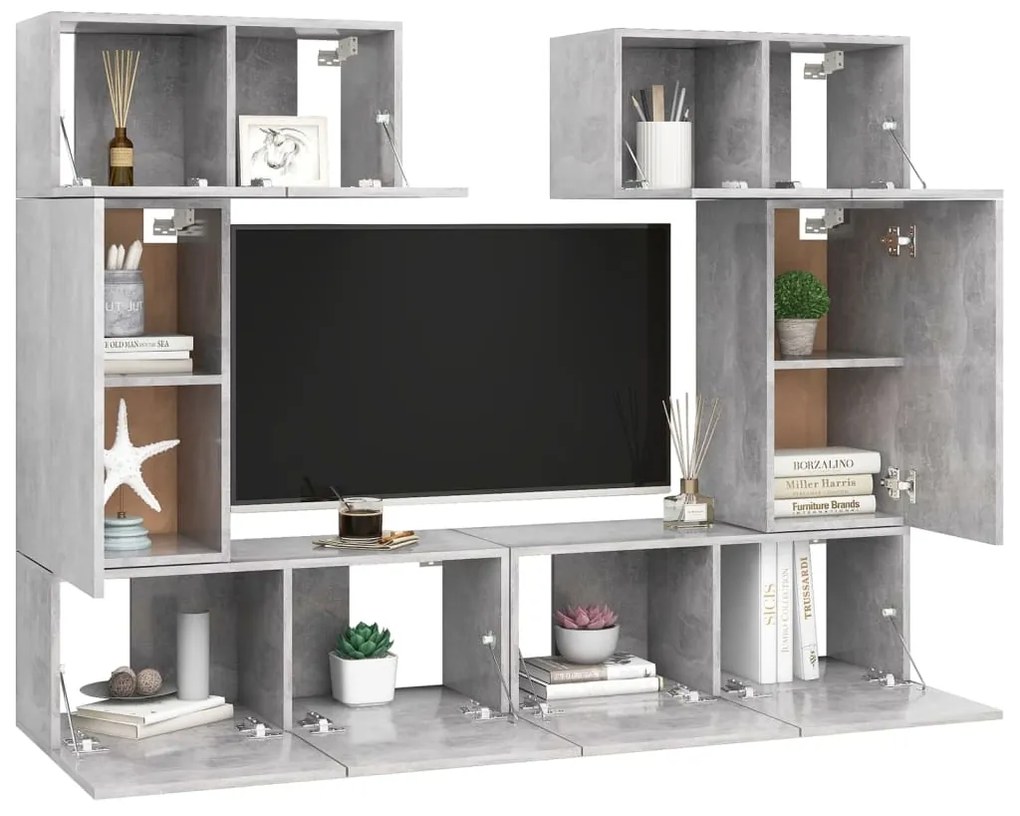 Set di mobili porta tv 6 pz grigio cemento in legno multistrato