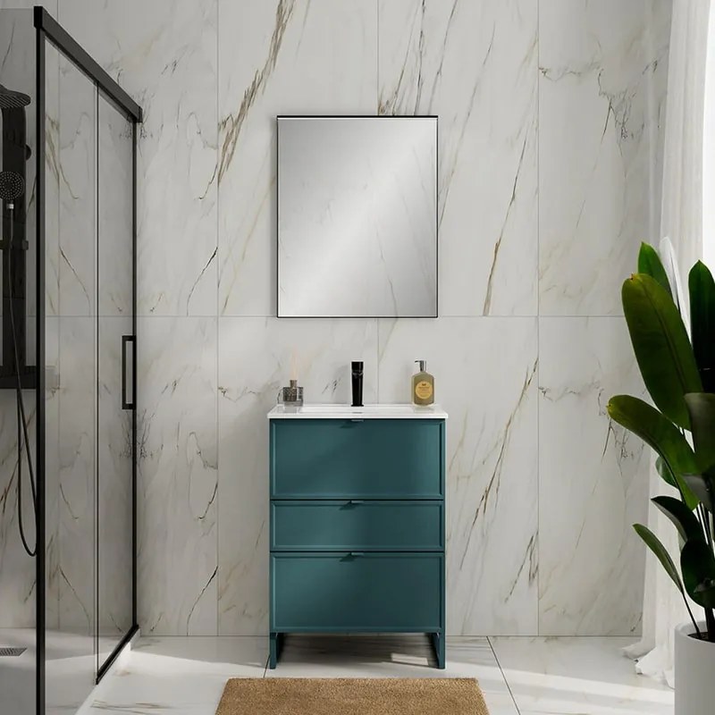 Mobile bagno da fissare con lavabo QUADRA L 60 x H 73 x P 45 cm mirto opaco in mdf 3 cassetti per vasca centrale