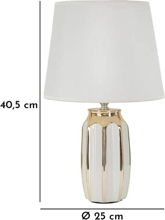 Lampada da tavolo bianca/dorata in ceramica con paralume in tessuto (altezza totale 40,5 cm) Cassy – Mauro Ferretti