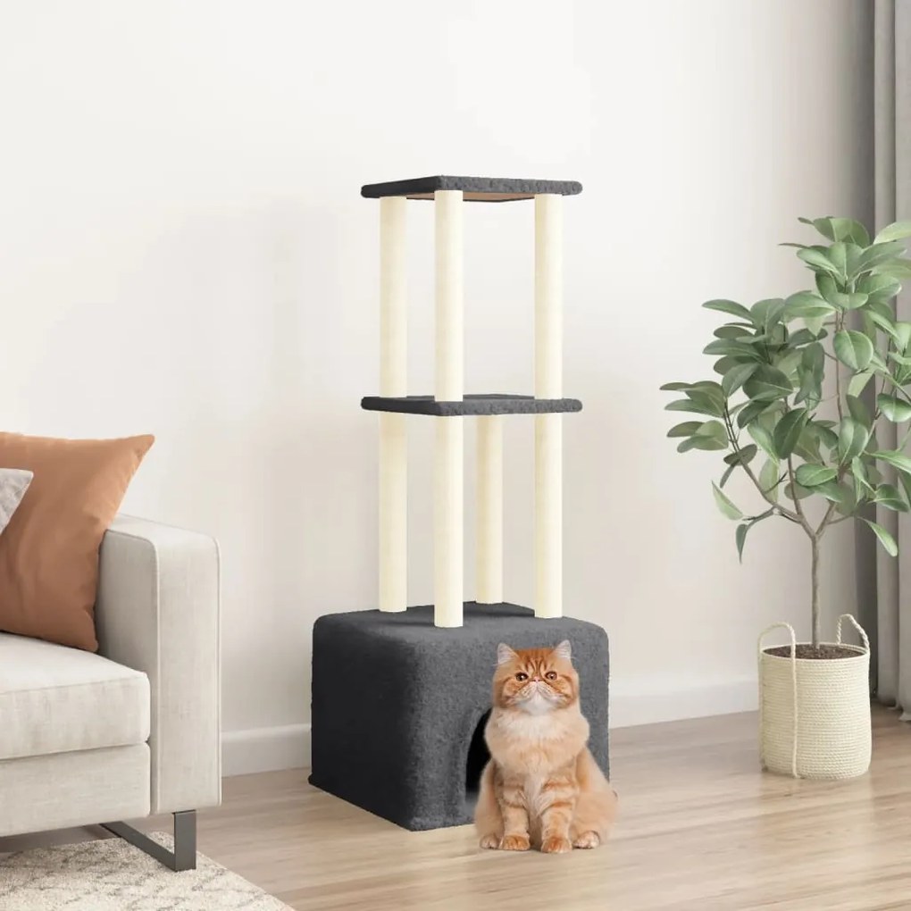 Albero per gatti con tiragraffi in sisal grigio scuro 133,5 cm