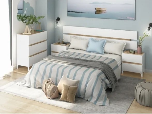 Testiera + 2 Comodini Tempus Bianco Artik E Rovere Nodi 0W6079A