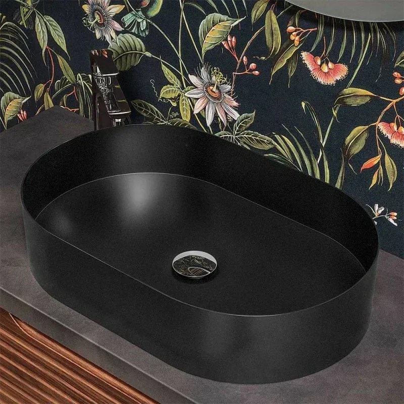 Lavabo da appoggio ovale 58x38 cm in acciaio inox nero opaco Goya