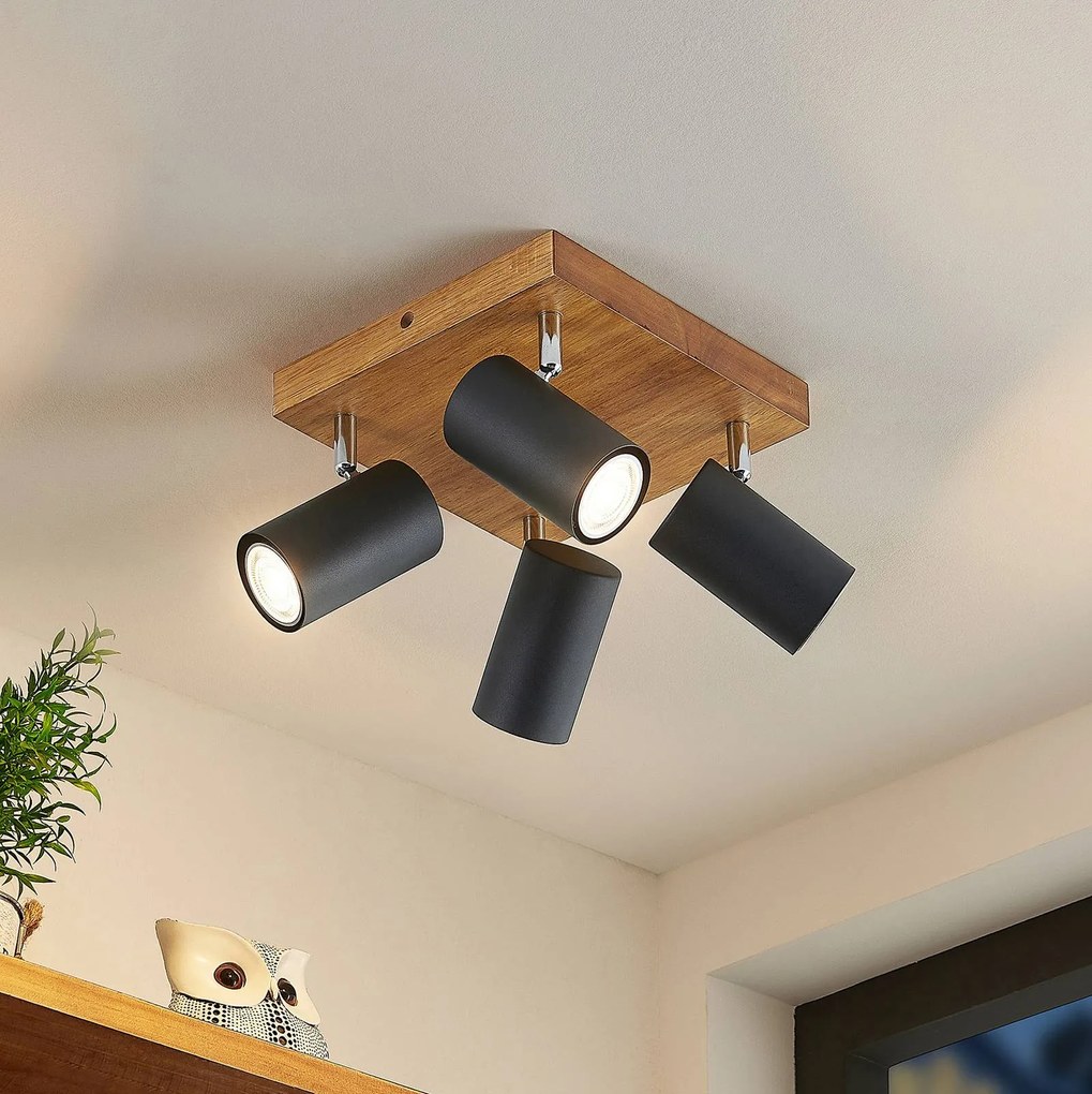 Lindby Maniva faretto da soffitto, 22x22cm, a 4 luci, nero, GU10
