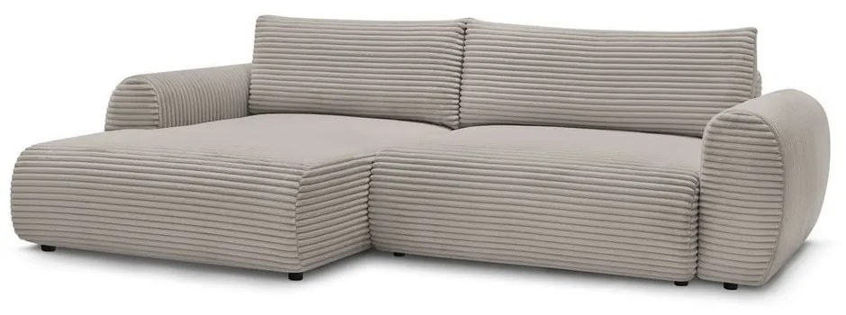 Divano angolare in grigio chiaro/beige allungabile (con penisola a sinistra) con rivestimento in velluto a coste Lucien – Bobochic Paris
