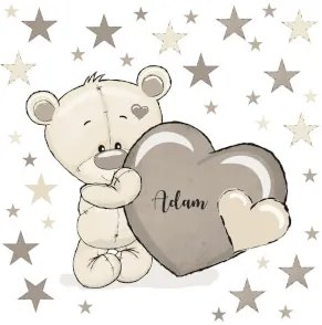 Adesivi murali per bambini - Orso con cuore marrone e nome | Inspio
