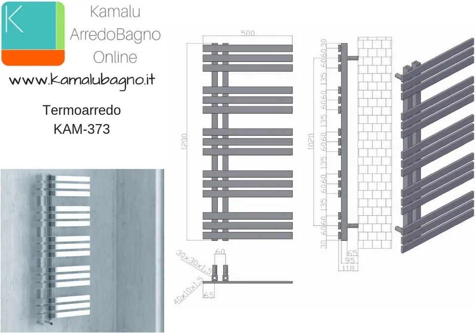 Scalda salviette radiatore bagno 500x1200mm modello Kam-373 - KAMALU