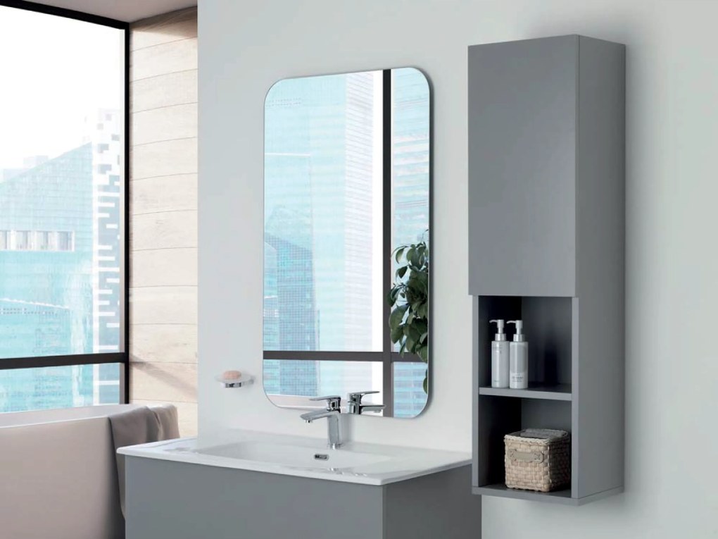 Pensile Portaoggetti 115 Cm Un'Anta Due Ripiani Feridras "Pastello" Grigio Medio