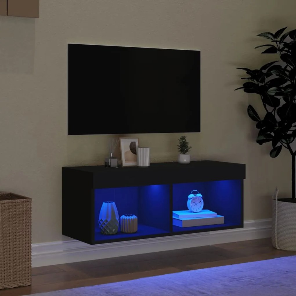 Mobile porta tv con luci led nero 80x30x30 cm