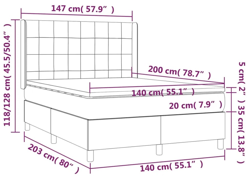 Giroletto a Molle con Materasso Blu Scuro 140x200 cm in Velluto