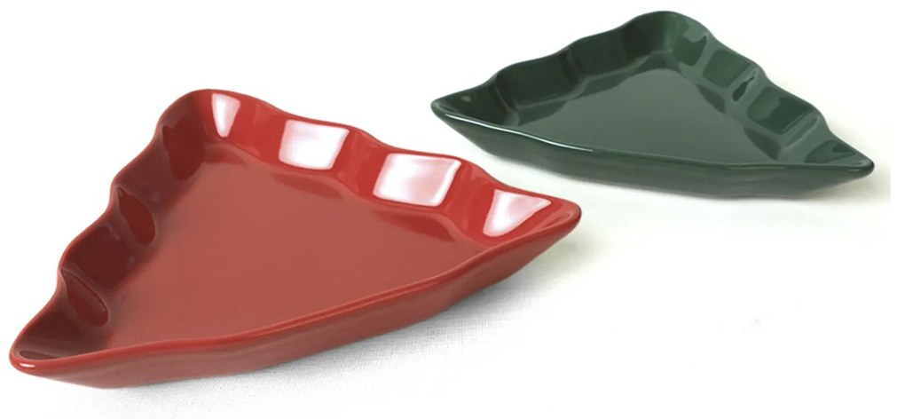 Set 2 piatti albero di Natale 19x22 cm verde e rosso