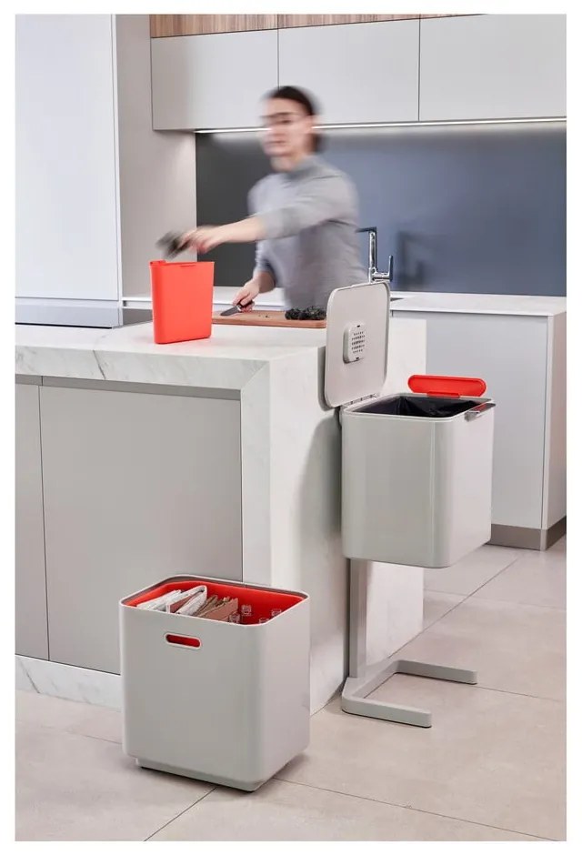 Bidone in acciaio beige per rifiuti differenziati 60 l Totem Max - Joseph Joseph