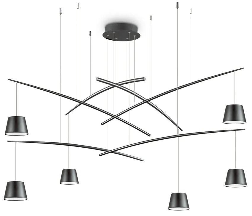 Sospensione Industrial-Minimal Fish Metallo Nero 6 Luci Led 37W 3000K Luce Calda