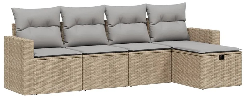 Set divano da giardino 5 pz con cuscini beige misto polyrattan