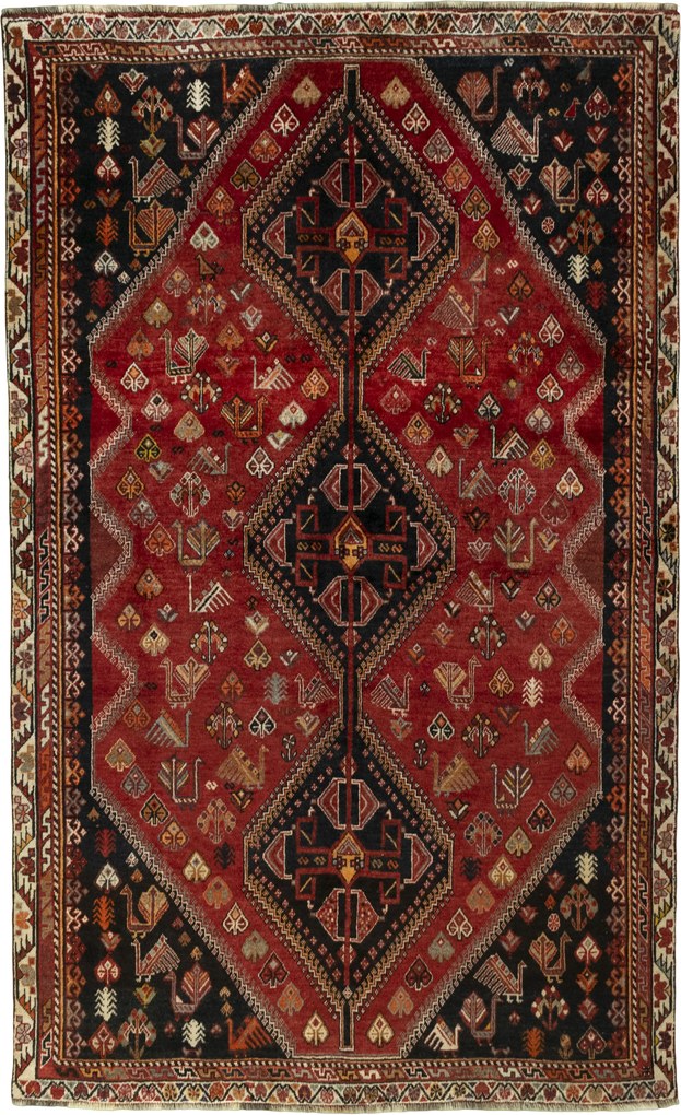 Shiraz Tappeto 160 x 260 Rosso (Iran) Annodato A Mano