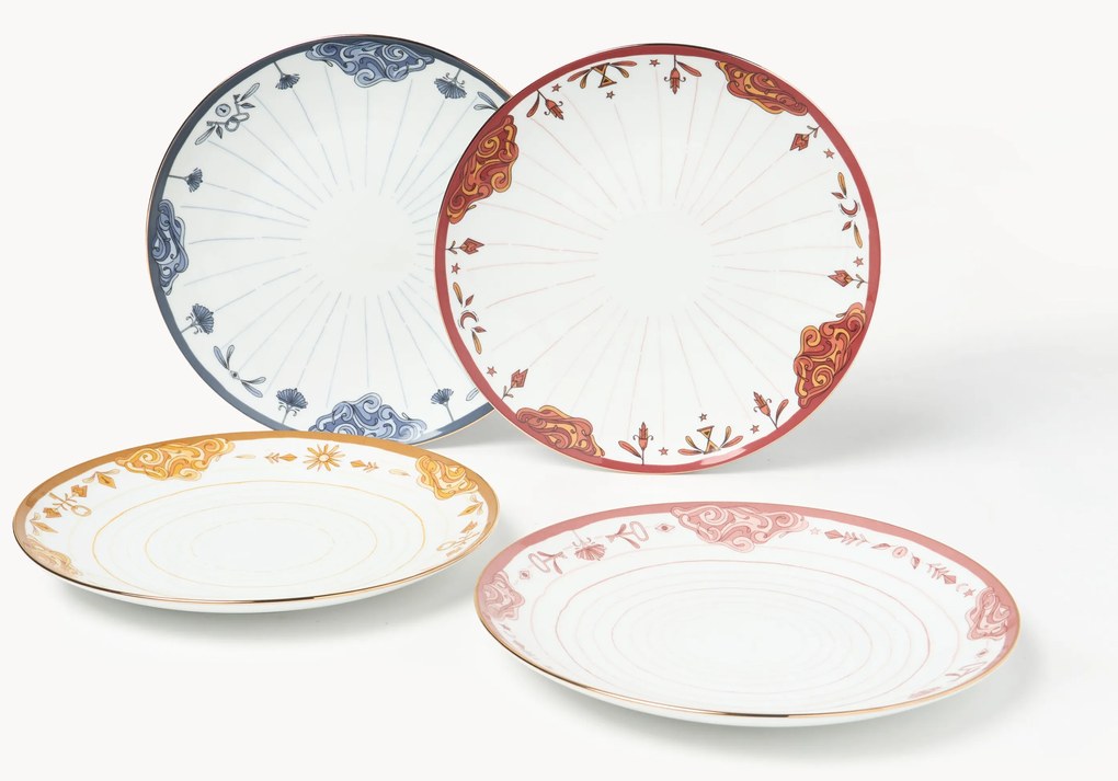 Set di 4 piatti piani dipinti a mano Mystic