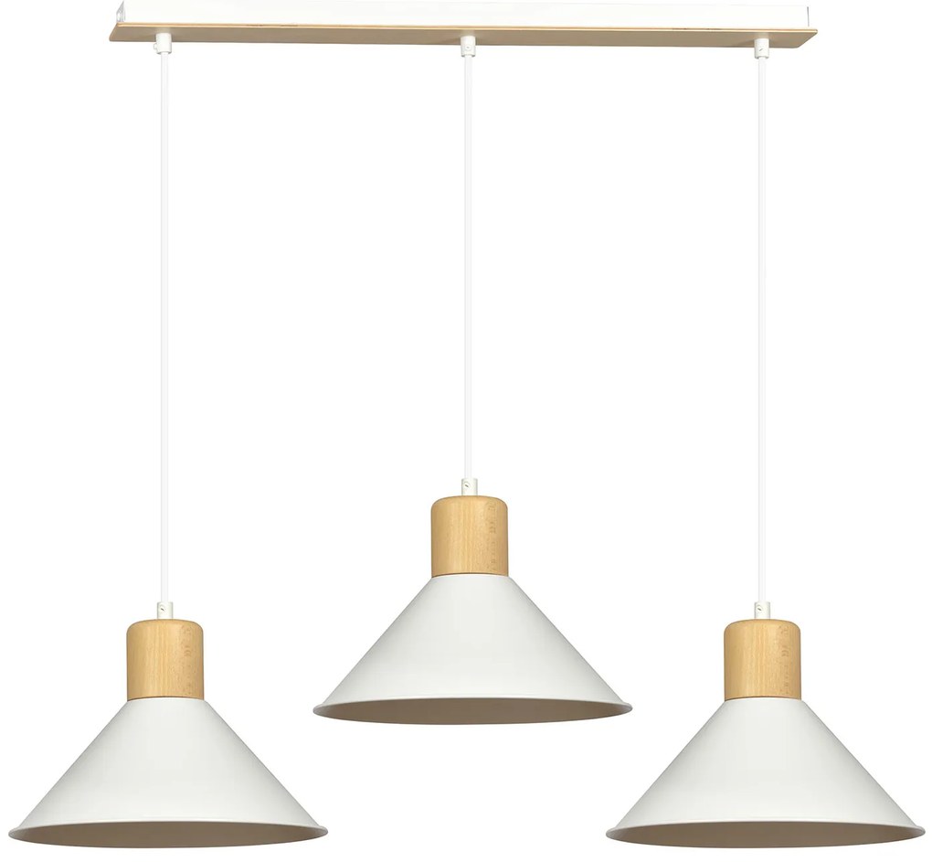 Sospensione Nordica 3 Luci Chandra In Acciaio Bianco E Legno