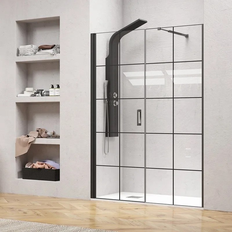 Porta doccia 161-164 cm telaio nero opaco vetro serigrafato | KAM-P5000 - KAMALU