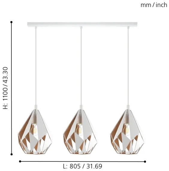 Eglo 43002 - Lampadario a sospensione con filo CARLTON 3xE27/60W/230V