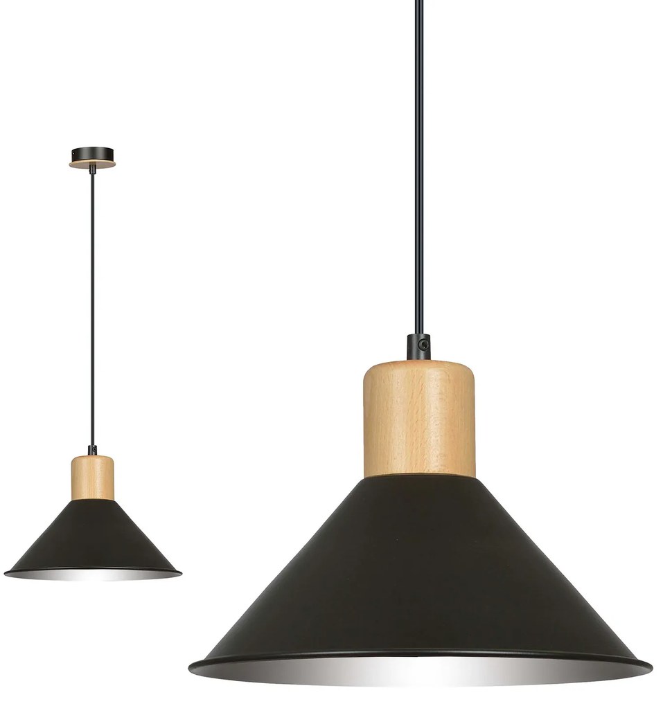Sospensione Nordica 1 Luce Chandra In Acciaio Nero E Legno