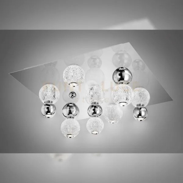 Brillante plafoniera quadrata cromo con sfere cromate, led 40w, lum...