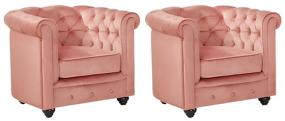 Lotto di 2 poltrone  CHESTERFIELD in velluto Rosa cipira
