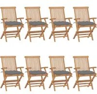 Sedie da Giardino con Cuscini Grigi 8 pz in Massello di Teak cod mxl 6028