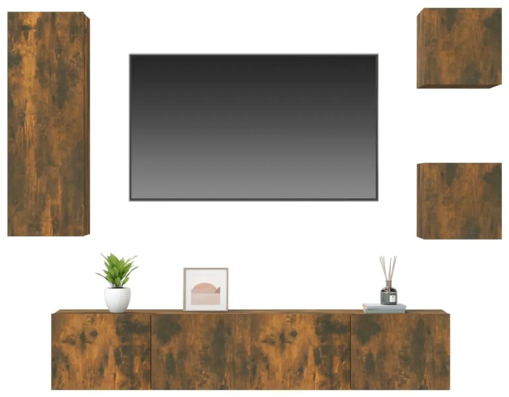 Set di mobili porta tv 5 pz rovere fumo in legno multistrato