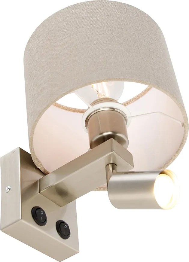 Lampada da parete in acciaio con luce di lettura e paralume 18 cm marrone chiaro - Brescia