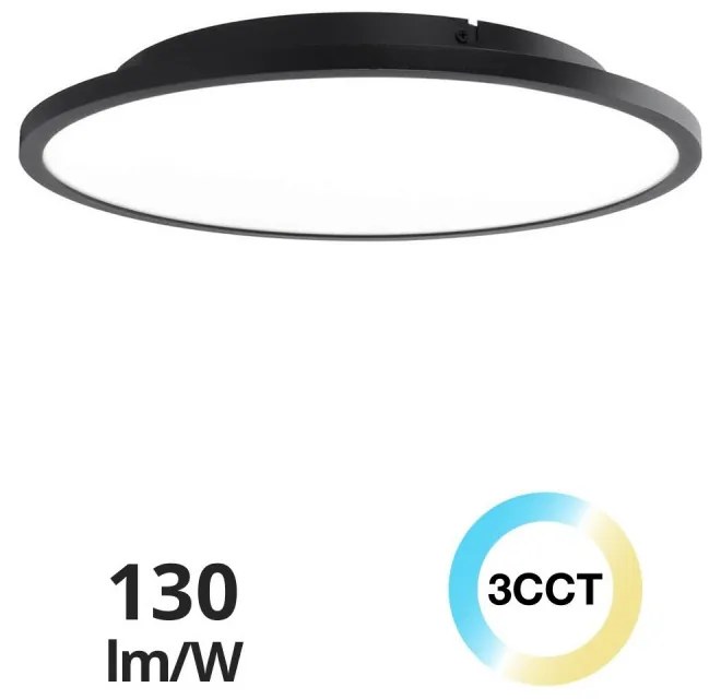 Plafoniera LED 36W Ø400mm con driver Philips Nera 4.680lm CCT Colore Bianco Variabile CCT