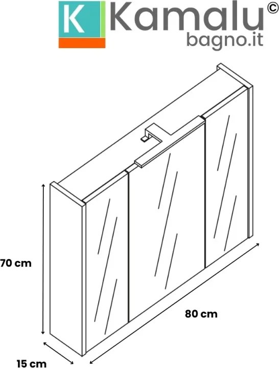 Kamalu - Composizione bagno 80 cm rovere naturale e bianco lucido | LAC-AMFI-80RB