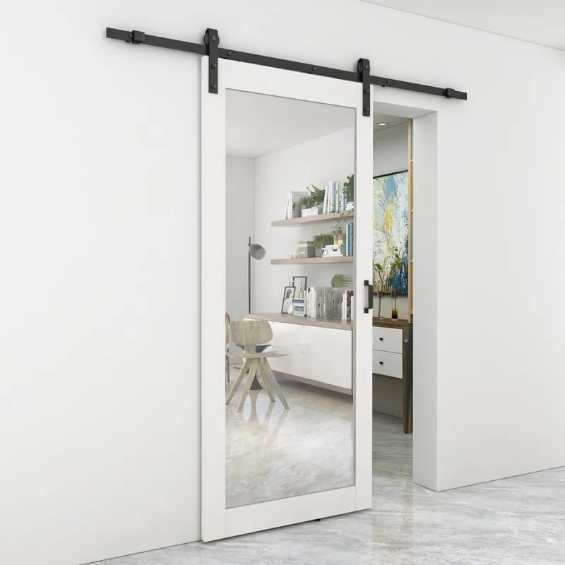 Porta scorrevole reversibile Mirror in mdf bianco, L 96 x H 215 cm, con binario Country nero