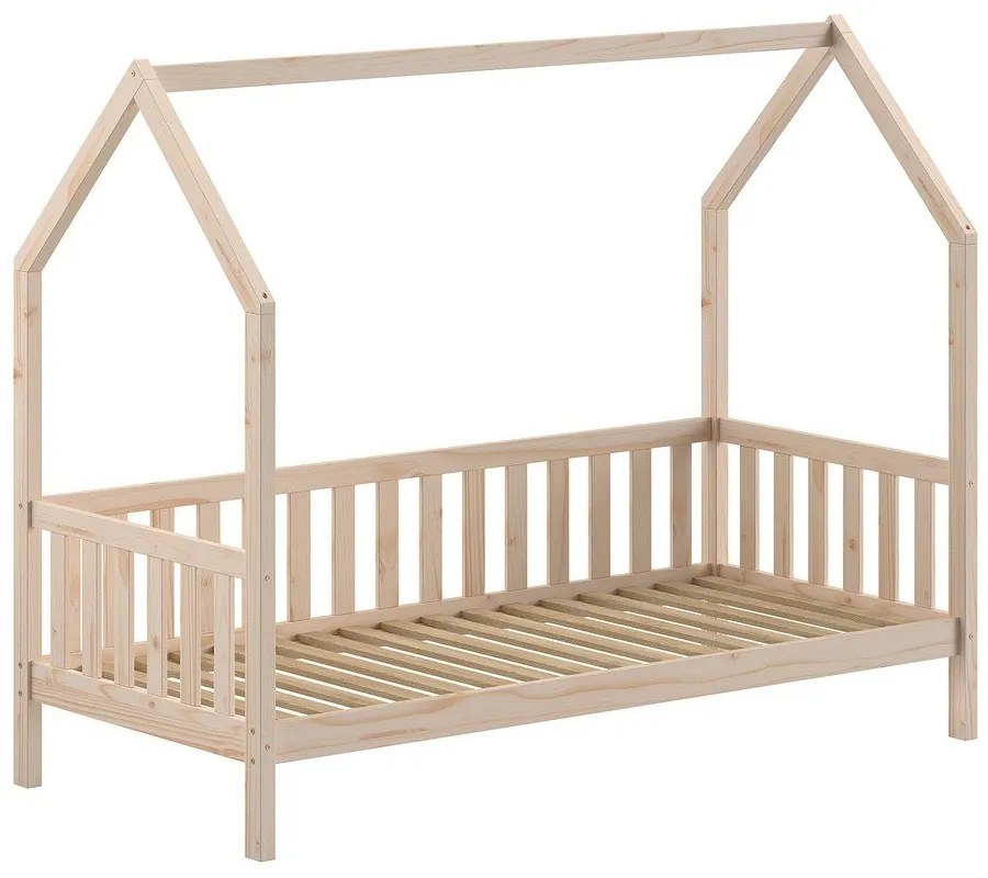 Letto da bambini a forma di casa di colore naturale in pino massiccio con rete inclusa 90x200 cm Cabane – Vipack